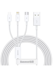 Baseus Superior 3v1 USB-A / USB-C, Lightning, micro USB, 1,5m opletený bílý kabel