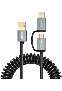 CHOETECH USB / micro USB s redukcí USB-C, 1.2m zakroucený černý kabel