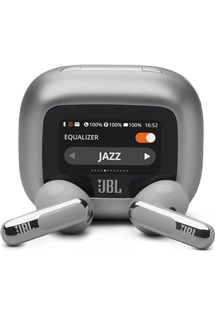 JBL Live Flex 3 bezdrtov sluchtka s dotykovm displejem a potlaenm hluku stbrn