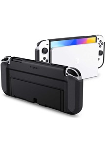 Spigen Thin Fit zadn kryt se stojnkem pro Nintendo Switch OLED ern