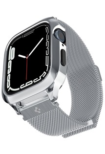 Spigen Metal Fit Pro pouzdro s ocelovým řemínkem pro Apple Watch 45mm stříbrné
