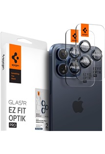 Spigen Glass.tR EZ Fit Optik Pro tvrzené sklo na čočky fotoaparátu pro Apple iPhone 15 Pro / 15 Pro Max 2ks modré