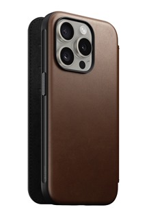 Nomad Modern Leather Folio kožené flipové pouzdro pro Apple iPhone 15 Pro tmavě hnědé