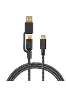 4smarts ComboCord USB-C / USB-C s USB redukcí, 1m 100W opletený černý kabel