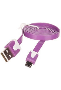 OEM USB / micro USB, 1m plochý fialový kabel