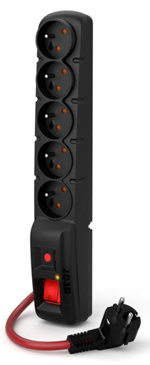 PremiumCord Acar F5 10m prodlužovací kabel s přepěťovou ochranou 10m 5x zásuvka černý