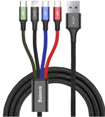 Baseus Fast 4v1 USB-A / micro USB, 2x USB-C, Lightning, 1,2m opletený barevný kabel
