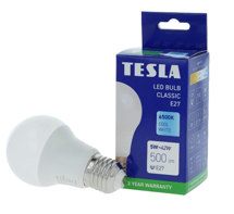 TESLA BL270560-8 – LED bulb žárovka E27, 5W, 500 lm, 6500K, studená bílá