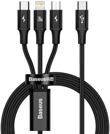 Baseus Rapid 3v1 USB-C / micro USB, USB-C, Lightning, 1,5m opletený černý kabel