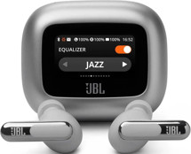 JBL Live Beam 3 bezdrátová sluchátka s dotykovým displejem a potlačením hluku stříbrná