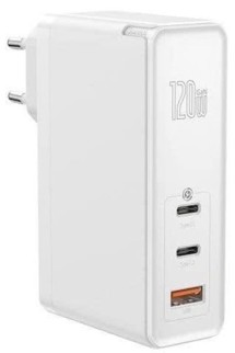 Baseus GaN Mini 120W nabíječka 1x USB-A + 2x USB-C + kabel USB-C / USB-C 1m 100W bílá