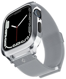 Spigen Metal Fit Pro pouzdro s ocelovým řemínkem pro Apple Watch 45mm stříbrné