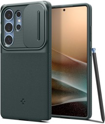 Spigen Optik Armor zadní kryt s krytkou kamery pro Samsung Galaxy S25 Ultra zelený