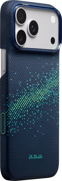 Pitaka Edge aramidový zadní kryt s krytkou tlačítka Camera Control pro Apple iPhone 18 Pro Max/17 Pro Max tmavě modrý/zelený