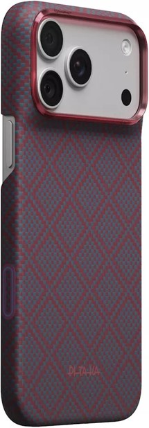 Pitaka Edge Argyle aramidový zadní kryt s krytkou tlačítka Camera Control pro Apple iPhone 18 Pro/17 Pro červený/modrý