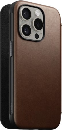 Nomad Modern Leather Folio kožené flipové pouzdro pro Apple iPhone 15 Pro tmavě hnědé