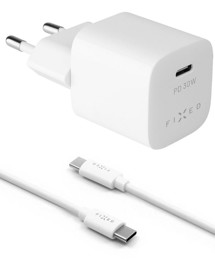 FIXED Mini 30W nabíječka s USB-C výstupem a USB-C / USB-C kabelem 1m PD bílá