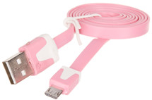 OEM USB-A / micro USB 1m plochý růžový kabel