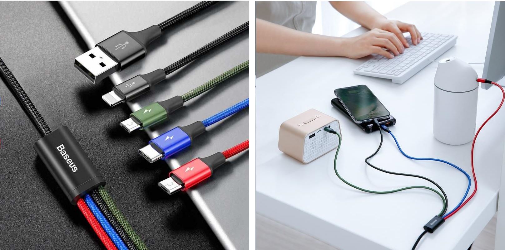 Baseus rychlý nabíjecí / datový kabel 4v1 2* Lightning + USB-C + Micro USB 3,5A 1,2m, černá